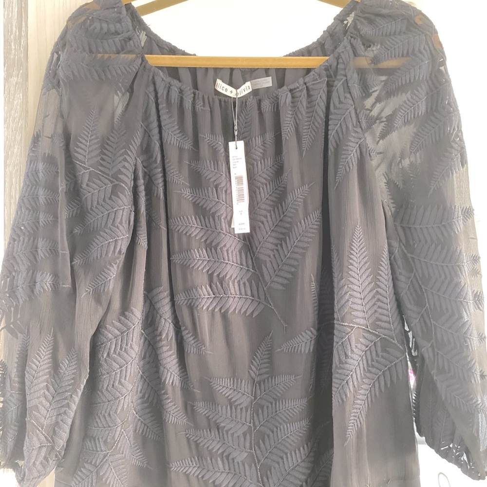 ALICE & OLIVIA Black Sheer Sleeve Blouse